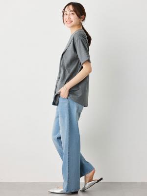 マタニティ トップス|【遮熱・UVカット・接触冷感・吸汗速乾】クロススリット半袖TEE マタニティ・授乳服【出産後も長く使える】|チャコール