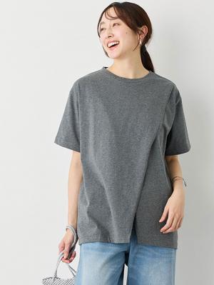 【遮熱・UVカット・接触冷感・吸汗速乾】クロススリット半袖TEE　マタニティ・授乳服【出産後も長く使える】10616
