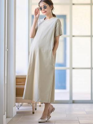 マタニティ ワンピース|【遮熱・UVカット・接触冷感・吸汗速乾】ワイドシルエットワンピース マタニティ・授乳服【出産後も長く使える】|グレージュ