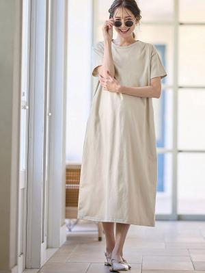 マタニティ ワンピース|【遮熱・UVカット・接触冷感・吸汗速乾】ワイドシルエットワンピース マタニティ・授乳服【出産後も長く使える】|グレージュ