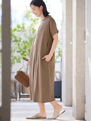 マタニティ ワンピース|【遮熱・UVカット・接触冷感・吸汗速乾】ワイドシルエットワンピース マタニティ・授乳服【出産後も長く使える】|モカブラウン