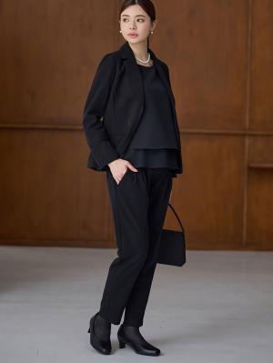 マタニティ ワンピース|【ブラックフォーマル・喪服】ストレッチジョーゼットセットアップ　マタニティ・産後【出産後も長く使える】|パンツセット(ブラック)