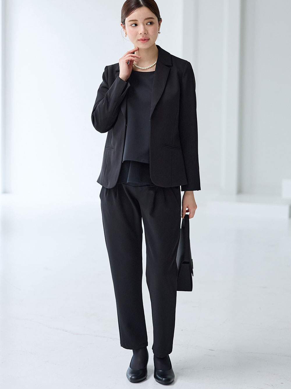 【新品】エンジェリーベ ストレッチジョーゼット　スーツセット　マタニティ ブラックフォーマル・喪服】ストレッチジョーゼットセットアップ