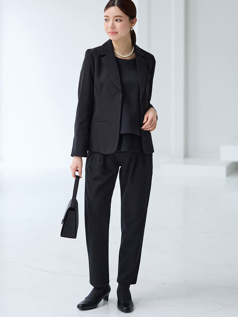 【新品】エンジェリーベ ストレッチジョーゼット　スーツセット　マタニティ ブラックフォーマル・喪服】ストレッチジョーゼットセットアップ