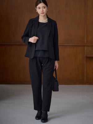 マタニティ ワンピース|【ブラックフォーマル・喪服】ストレッチジョーゼットセットアップ　マタニティ・産後【出産後も長く使える】|パンツセット(ブラック)