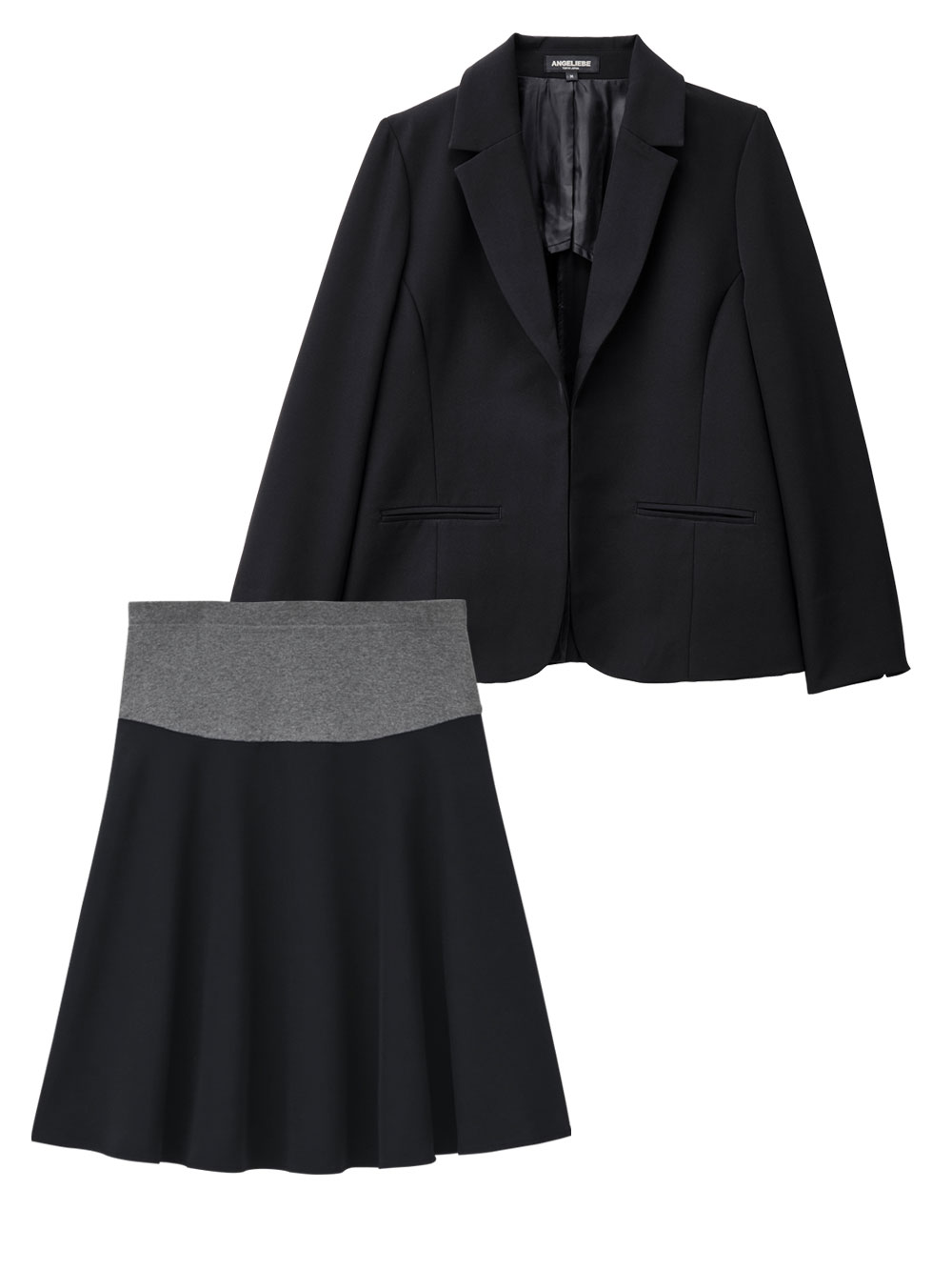 【新品】エンジェリーベ ストレッチジョーゼット　スーツセット　マタニティ ブラックフォーマル・喪服】ストレッチジョーゼットセットアップ