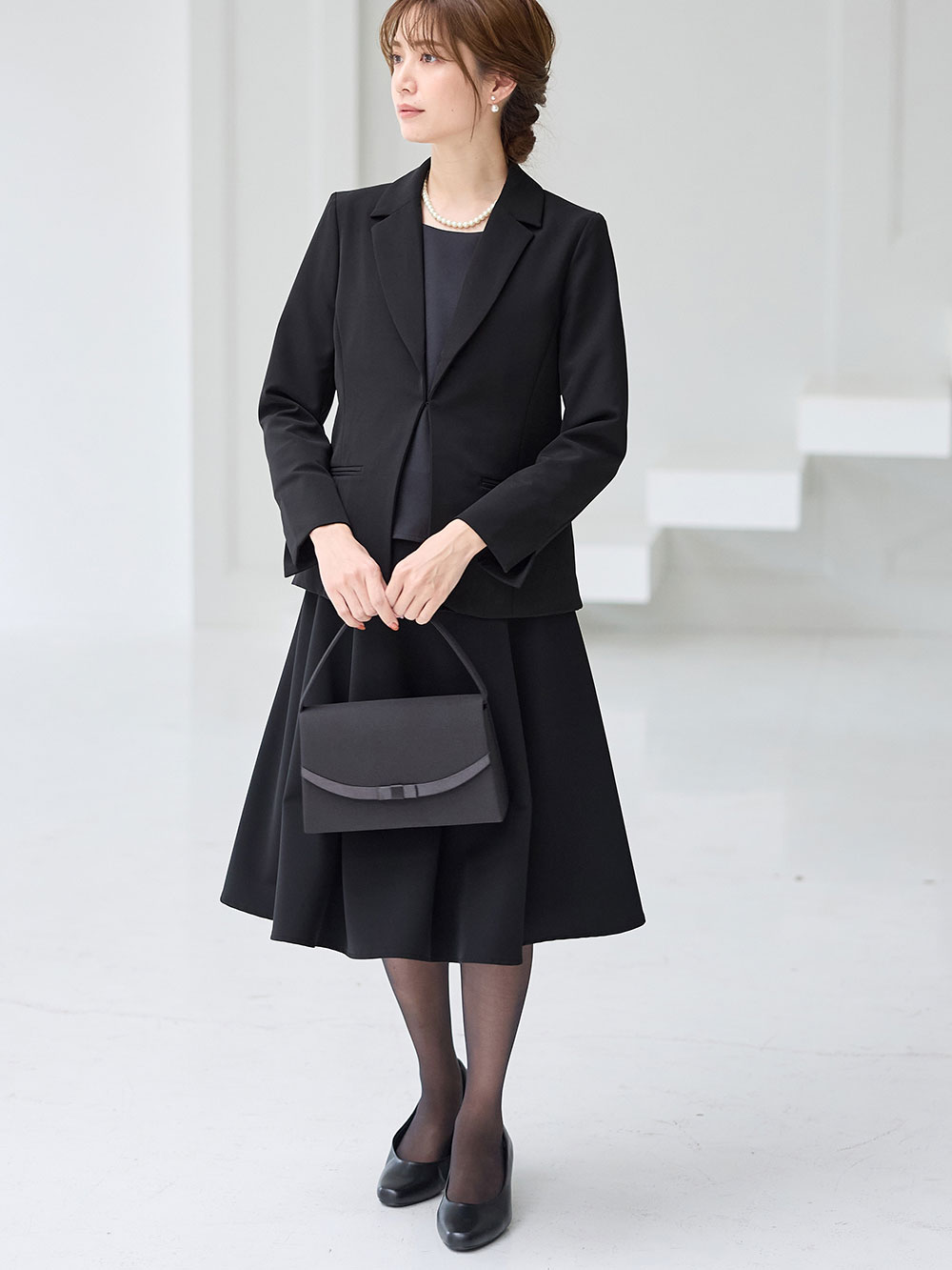 【新品】エンジェリーベ ストレッチジョーゼット　スーツセット　マタニティ ブラックフォーマル・喪服】ストレッチジョーゼットセットアップ