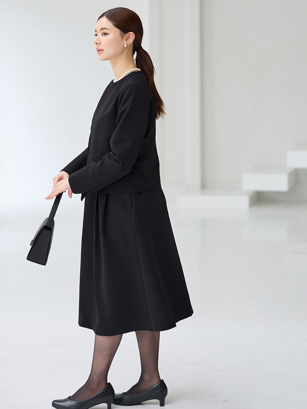 マタニティ ワンピース|【ブラックフォーマル・喪服】快適ストレッチフォーマルセットアップ　マタニティ・産後【出産後も長く使える】|ワンピースセット(ブラック)