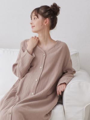 【親子コーデセット】ぷくぷくダブルガーゼＶネックワンピ＆産前産後使えるレギンスパジャマ&2wayオール　出産準備　ギフト　マタニティ・産後10620