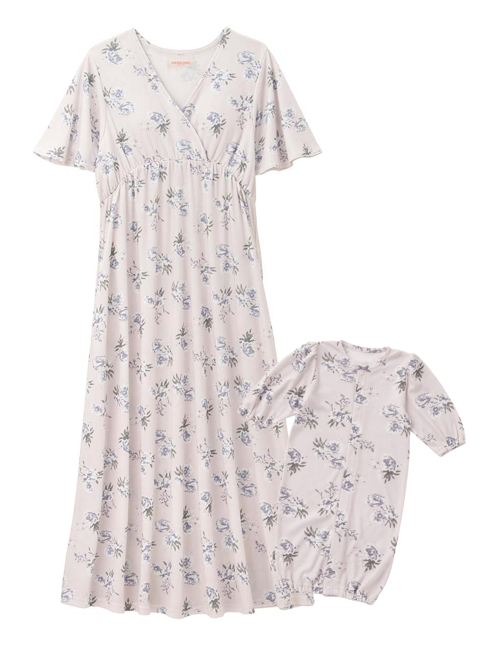 エンジェリーベ マタニティ　パジャマ　花柄　ガーゼ　ロンパース ANGELIEBE マタニティパジャマ 長袖 授乳服 前開き 入院 ダブル