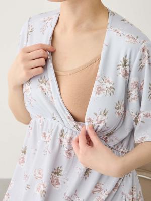 マタニティ パジャマ・ルームウェア|【親子コーデセット】花柄スムースカシュクールパッド付半袖ネグリジェ＆2wayオール　出産準備　ギフト　マタニティ・産後