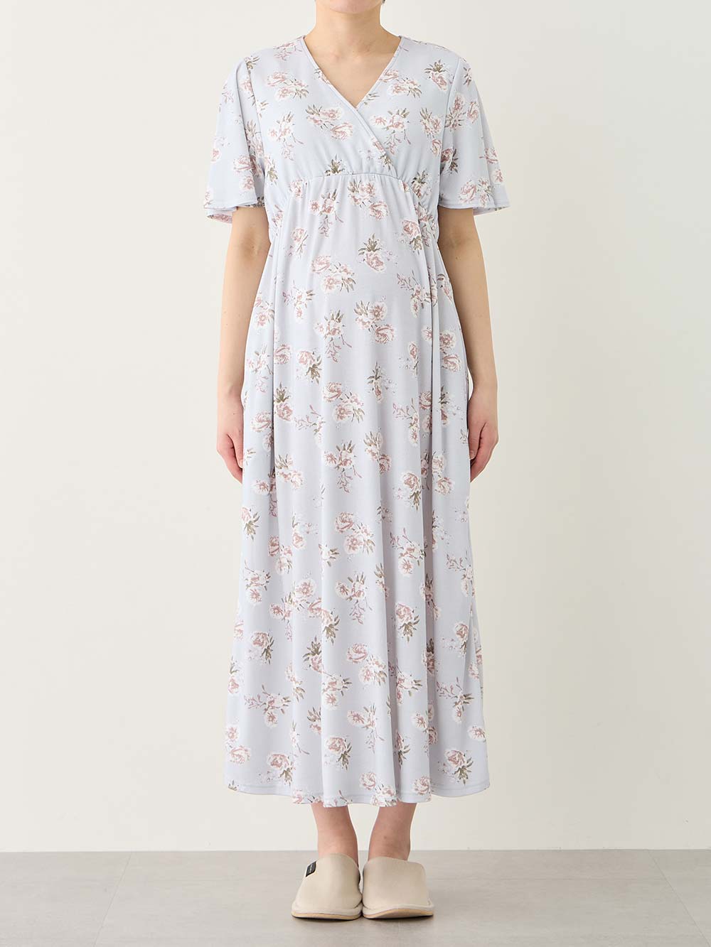 マタニティ パジャマ・ルームウェア|【親子コーデセット】花柄スムースカシュクールパッド付半袖ネグリジェ＆2wayオール　出産準備　ギフト　マタニティ・産後