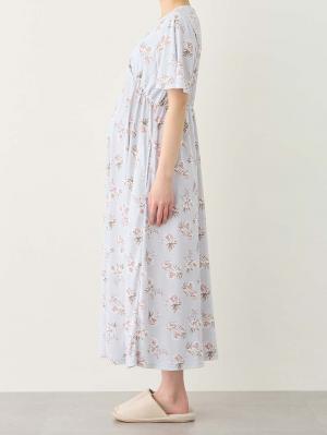 マタニティ パジャマ・ルームウェア|【親子コーデセット】花柄スムースカシュクールパッド付半袖ネグリジェ＆2wayオール　出産準備　ギフト　マタニティ・産後