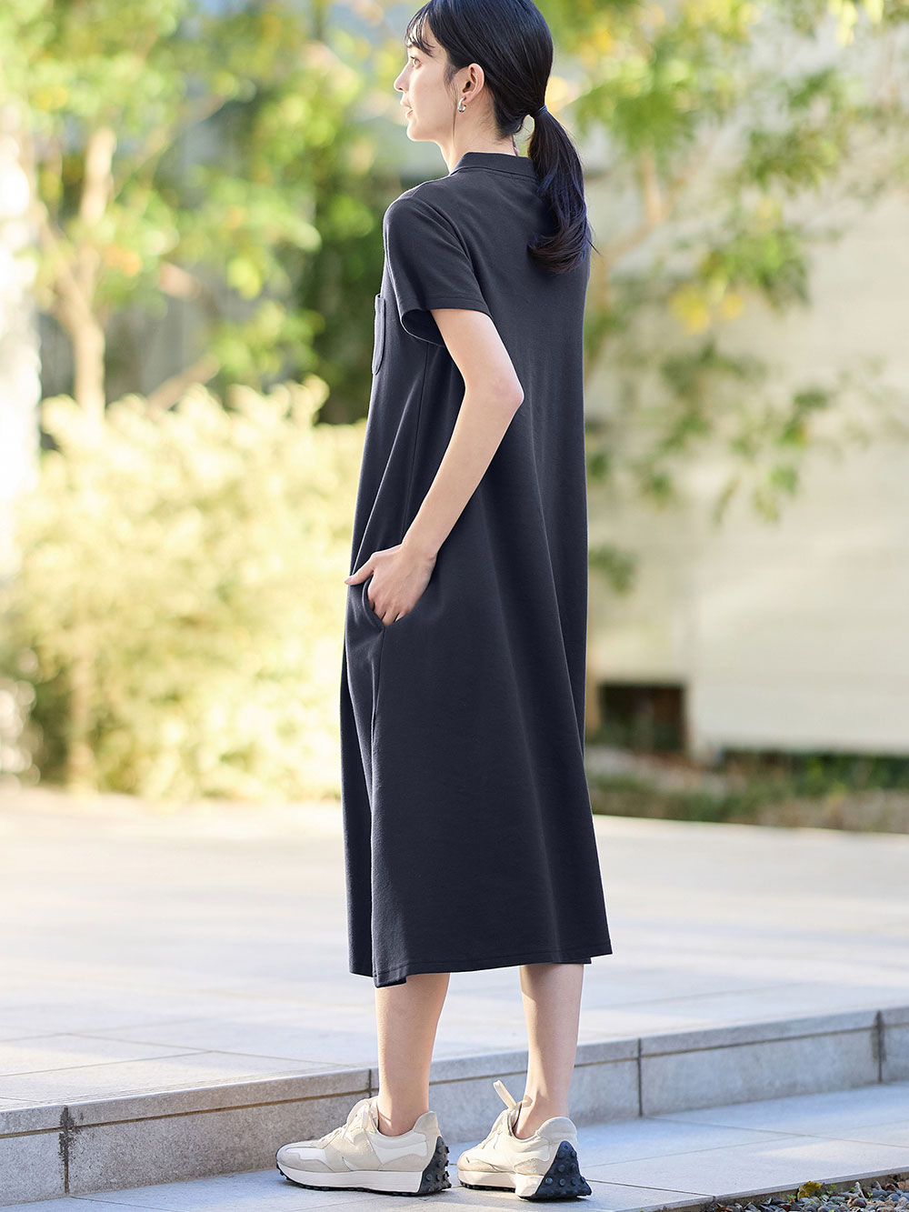 マタニティ ワンピース|【親子コーデセット】半袖ポロワンピース（ひざ下丈）＆襟付きポロロンパース　出産準備　ギフト　マタニティ・授乳服|ネイビー(60-70cm)