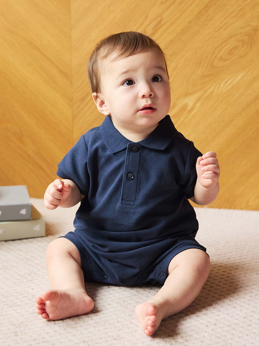 マタニティ ワンピース|【親子コーデセット】半袖ポロワンピース（ひざ下丈）＆襟付きポロロンパース　出産準備　ギフト　マタニティ・授乳服|ネイビー(70-80cm)