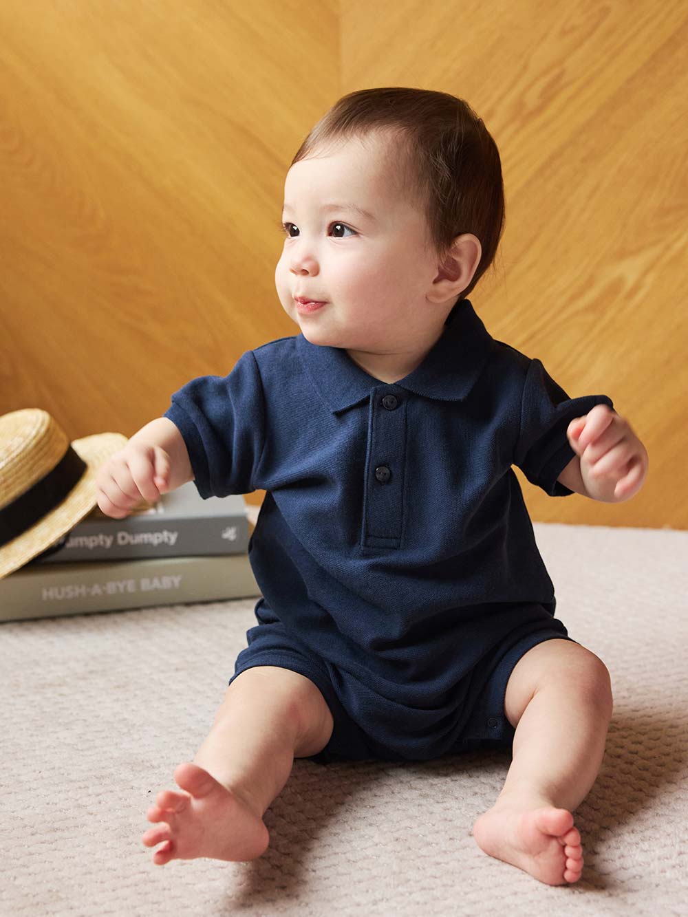 マタニティ ワンピース|【親子コーデセット】半袖ポロワンピース（ひざ下丈）＆襟付きポロロンパース　出産準備　ギフト　マタニティ・授乳服|ネイビー(70-80cm)