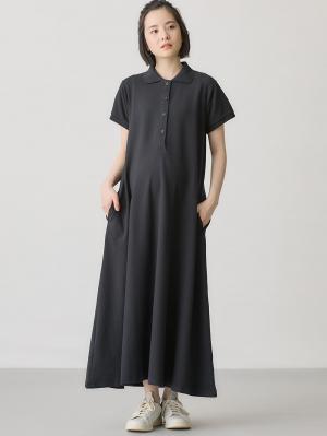 マタニティ ワンピース|【親子コーデセット】半袖ポロマキシワンピース&襟付きポロロンパース 出産準備 ギフト マタニティ・授乳服|ブラック(60-70cm)