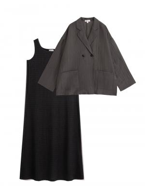 マタニティ ワンピース|シアージャケット×ノースリワンピースセット　マタニティ・産後【産後も長く着れる】Rosemadame（ローズマダム）|チャコール