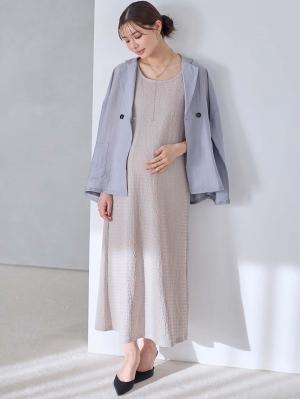マタニティ ワンピース|シアージャケット×ノースリワンピースセット　マタニティ・産後【産後も長く着れる】Rosemadame（ローズマダム）|サックス