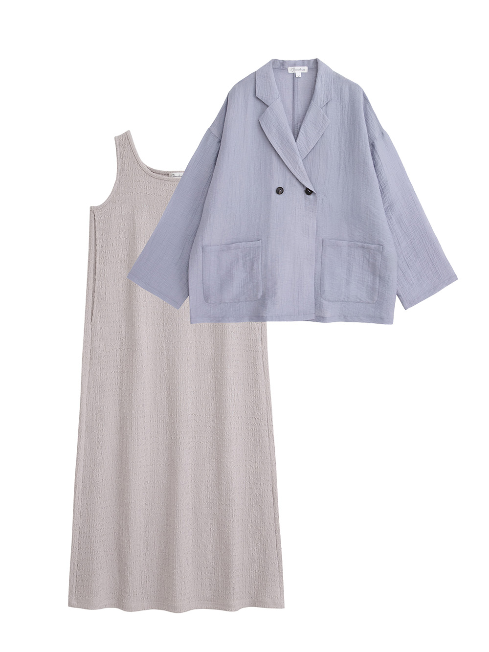 マタニティ ワンピース|シアージャケット×ノースリワンピースセット　マタニティ・産後【産後も長く着れる】Rosemadame（ローズマダム）|サックス