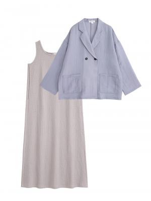 マタニティ ワンピース|シアージャケット×ノースリワンピースセット　マタニティ・産後【産後も長く着れる】Rosemadame（ローズマダム）|サックス