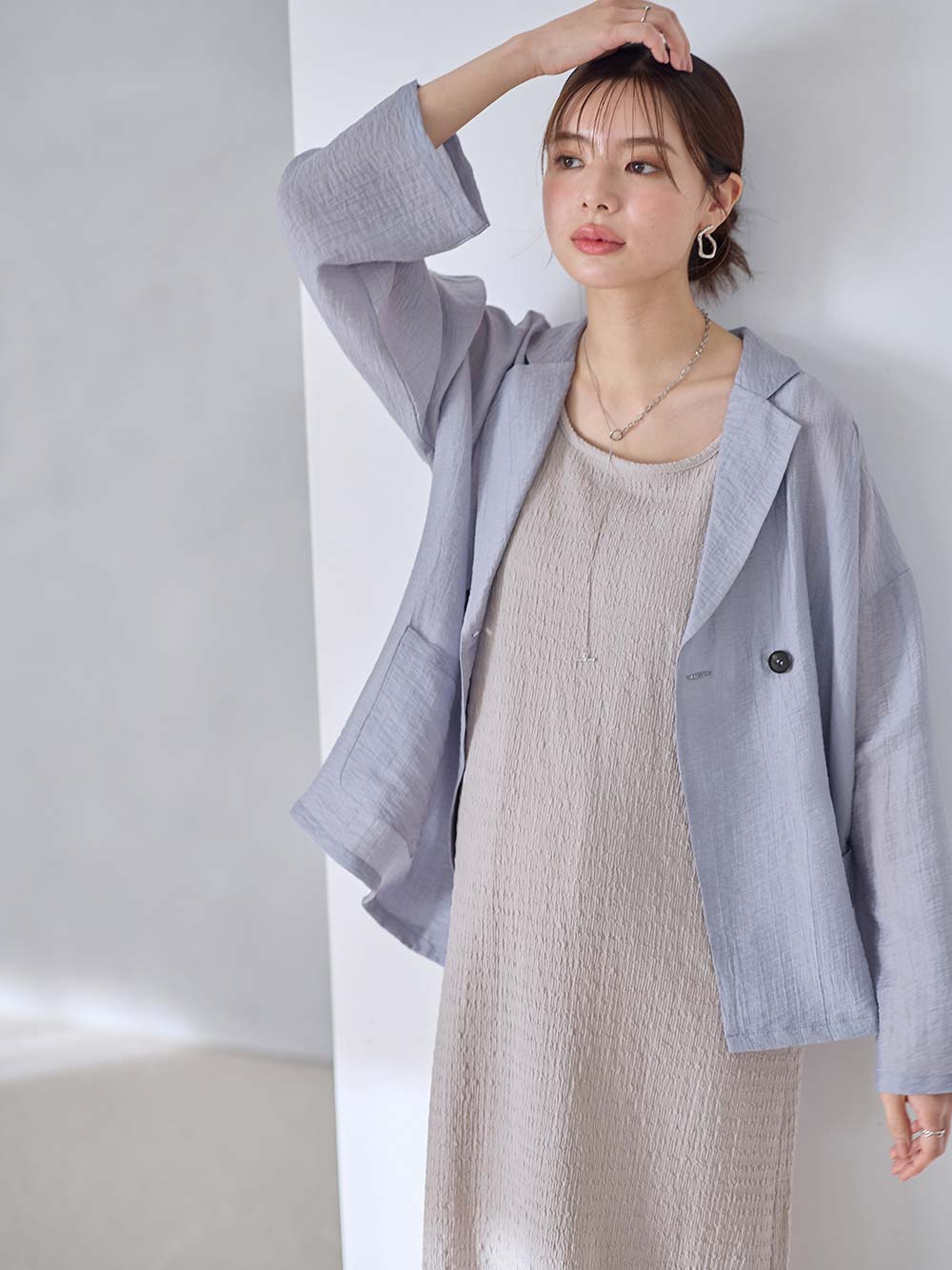 マタニティ ワンピース|シアージャケット×ノースリワンピースセット　マタニティ・産後【産後も長く着れる】Rosemadame（ローズマダム）|サックス