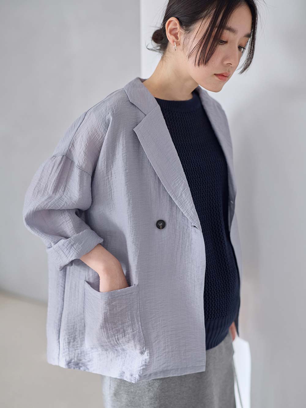 マタニティ ワンピース|シアージャケット×ノースリワンピースセット　マタニティ・産後【産後も長く着れる】Rosemadame（ローズマダム）|サックス