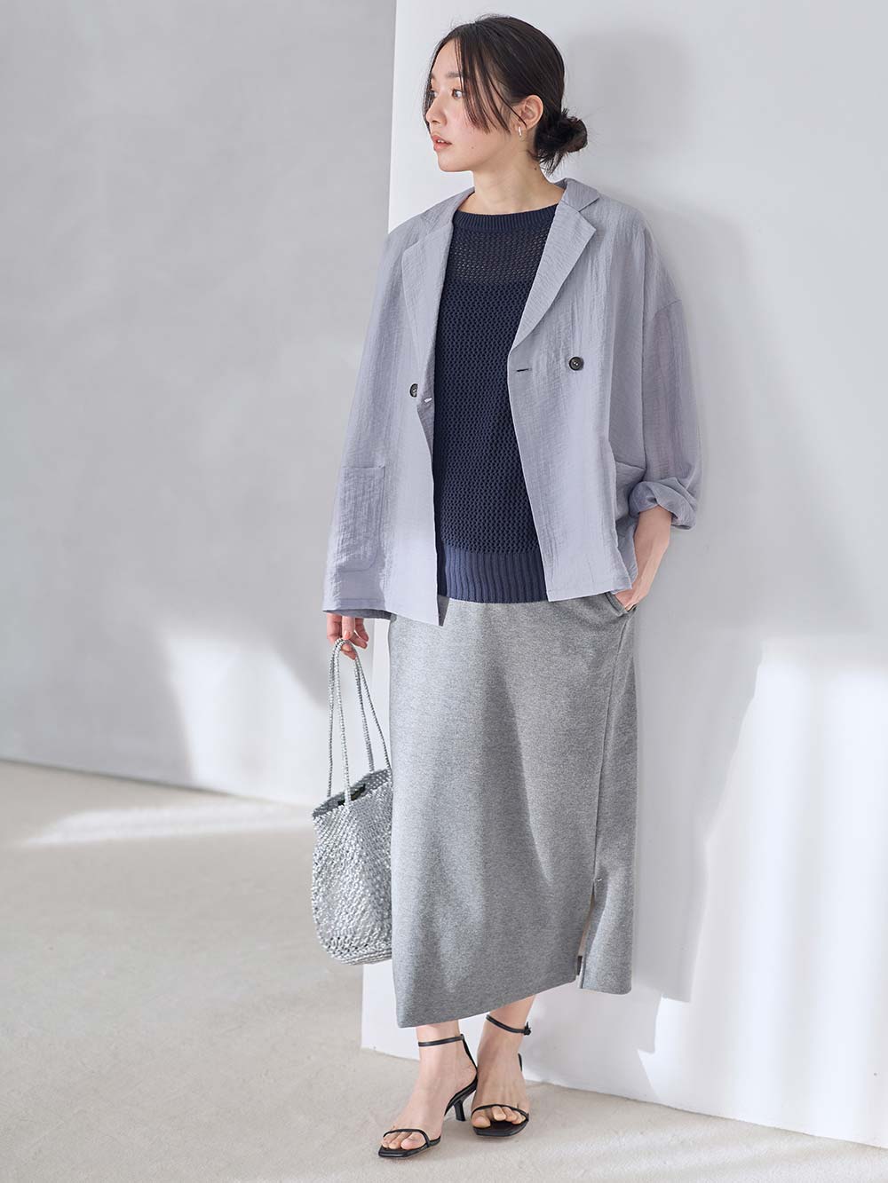 マタニティ ワンピース|シアージャケット×ノースリワンピースセット　マタニティ・産後【産後も長く着れる】Rosemadame（ローズマダム）|サックス