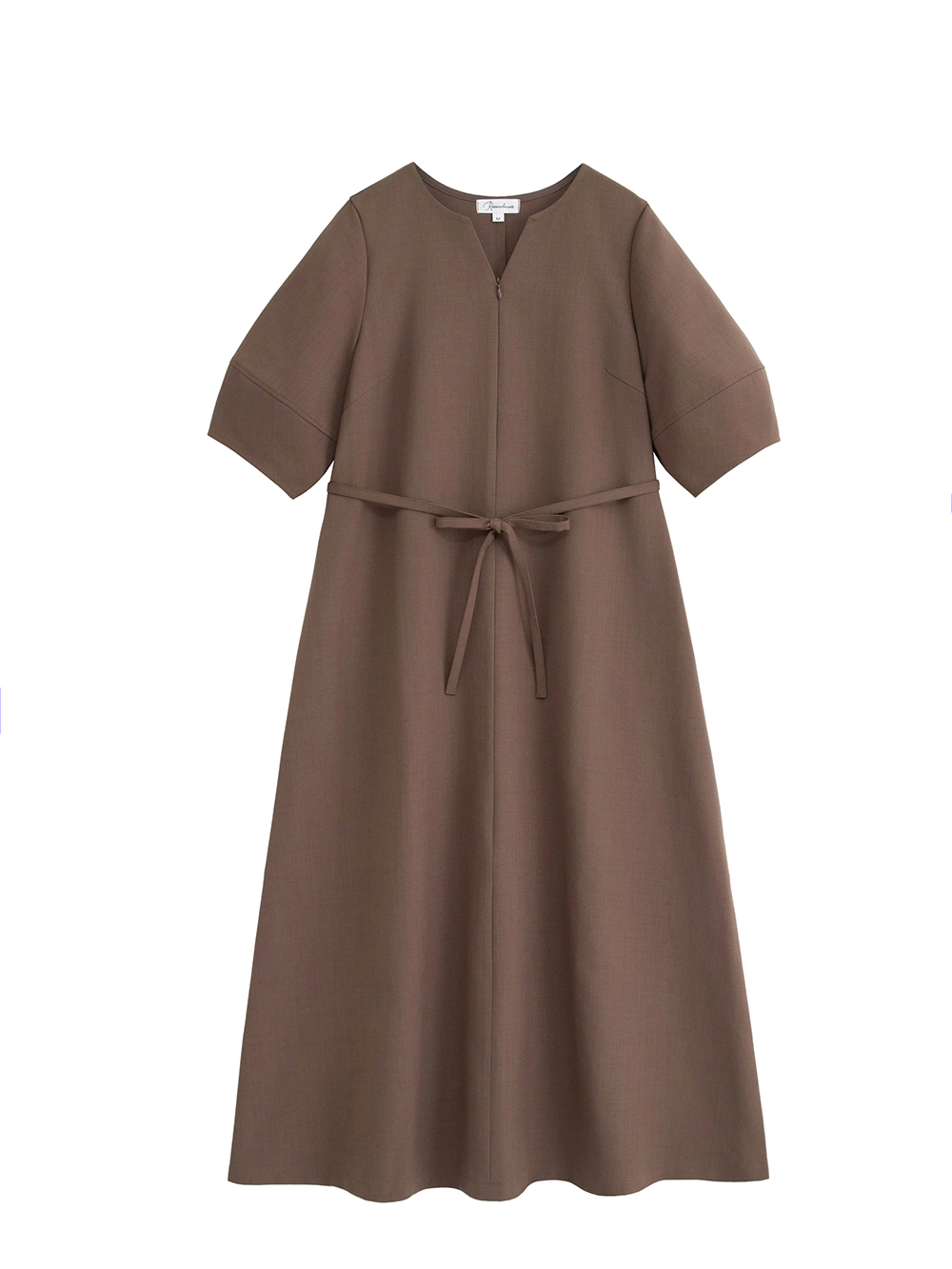 マタニティ ワンピース|ランタンスリーブウエストリボン付きワンピース　マタニティ・産後【産後も長く着れる】Rosemadame（ローズマダム）|モカ