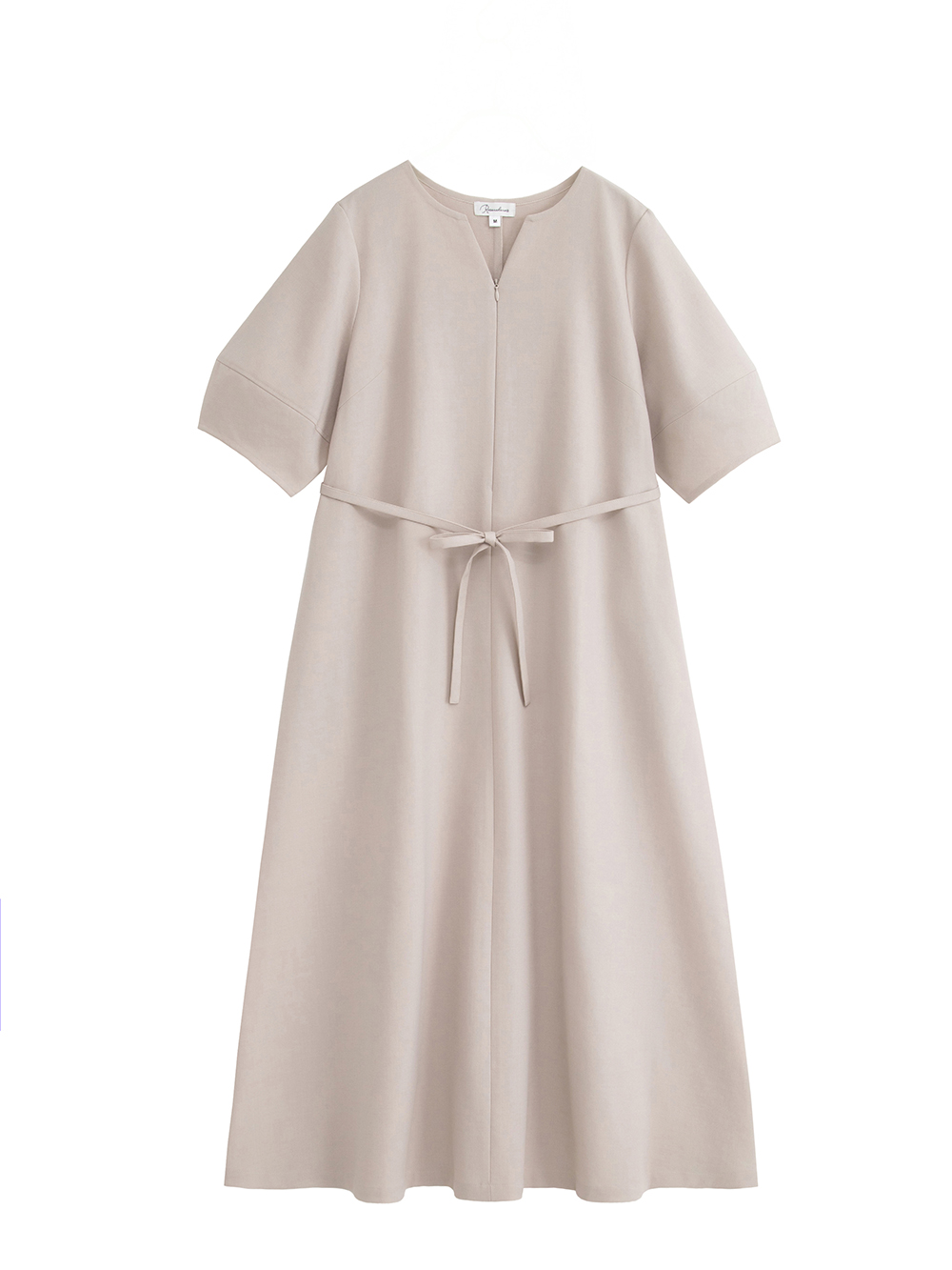 マタニティ ワンピース|ランタンスリーブウエストリボン付きワンピース　マタニティ・産後【産後も長く着れる】Rosemadame（ローズマダム）|オフベージュ