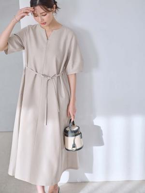 ランタンスリーブウエストリボン付きワンピース　マタニティ・産後【産後も長く着れる】Rosemadame（ローズマダム）10633