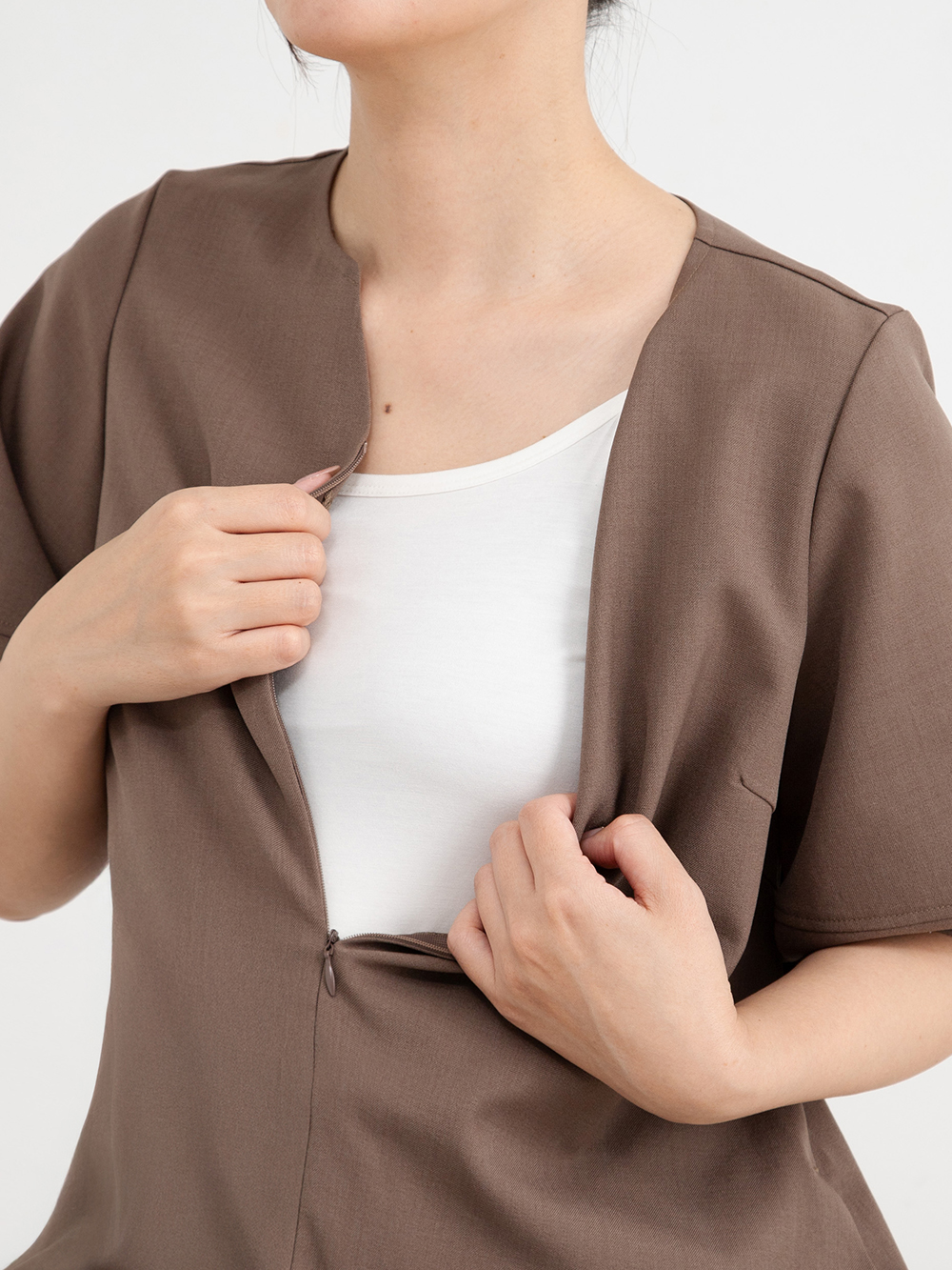 マタニティ ワンピース|ランタンスリーブウエストリボン付きワンピース　マタニティ・産後【産後も長く着れる】Rosemadame（ローズマダム）