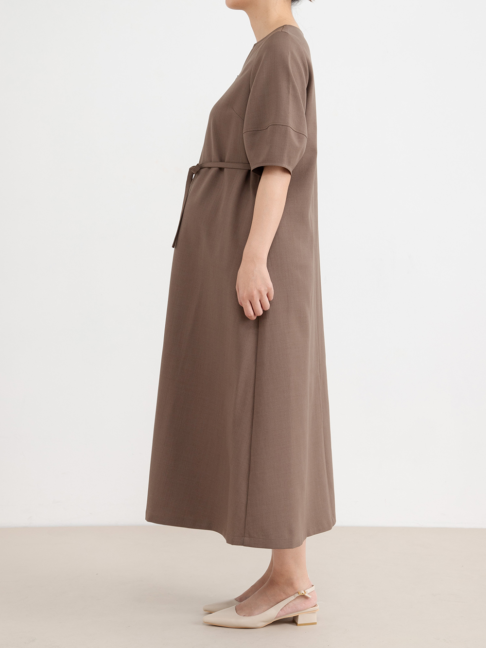 マタニティ ワンピース|ランタンスリーブウエストリボン付きワンピース　マタニティ・産後【産後も長く着れる】Rosemadame（ローズマダム）