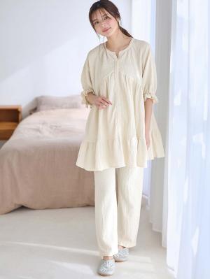 マタニティ パジャマ・ルームウェア|ふくれジャカードパジャマ　マタニティ・授乳パジャマ【産後も長く着れる】Rosemadame（ローズマダム）|アイボリー