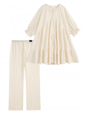 マタニティ パジャマ・ルームウェア|ふくれジャカードパジャマ　マタニティ・授乳パジャマ【産後も長く着れる】Rosemadame（ローズマダム）|アイボリー