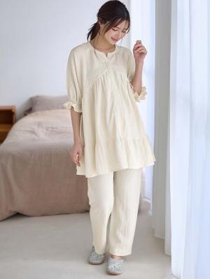 マタニティ パジャマ・ルームウェア|ふくれジャカードパジャマ　マタニティ・授乳パジャマ【産後も長く着れる】Rosemadame（ローズマダム）|アイボリー