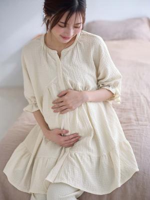 マタニティ パジャマ・ルームウェア|ふくれジャカードパジャマ　マタニティ・授乳パジャマ【産後も長く着れる】Rosemadame（ローズマダム）|アイボリー