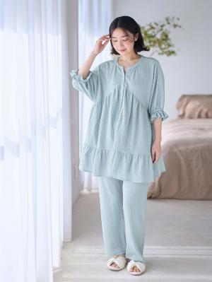 マタニティ パジャマ・ルームウェア|ふくれジャカードパジャマ　マタニティ・授乳パジャマ【産後も長く着れる】Rosemadame（ローズマダム）|ライトグリーン