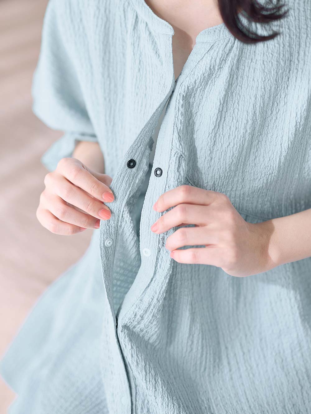 マタニティ パジャマ・ルームウェア|ふくれジャカードパジャマ　マタニティ・授乳パジャマ【産後も長く着れる】Rosemadame（ローズマダム）|ライトグリーン