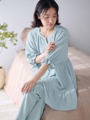 マタニティ パジャマ・ルームウェア|ふくれジャカードパジャマ　マタニティ・授乳パジャマ【産後も長く着れる】Rosemadame（ローズマダム）|ライトグリーン