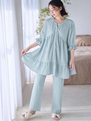 マタニティ パジャマ・ルームウェア|ふくれジャカードパジャマ　マタニティ・授乳パジャマ【産後も長く着れる】Rosemadame（ローズマダム）|ライトグリーン