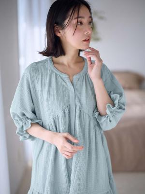 マタニティ パジャマ・ルームウェア|ふくれジャカードパジャマ　マタニティ・授乳パジャマ【産後も長く着れる】Rosemadame（ローズマダム）|ライトグリーン