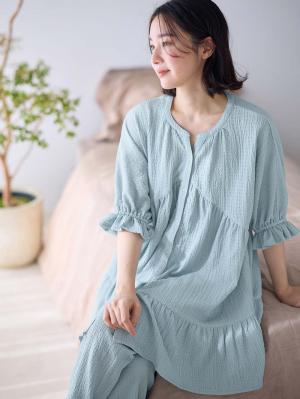 マタニティ パジャマ・ルームウェア|ふくれジャカードパジャマ　マタニティ・授乳パジャマ【産後も長く着れる】Rosemadame（ローズマダム）|ライトグリーン