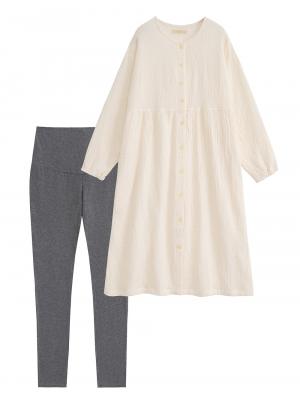 マタニティ パジャマ・ルームウェア|ポコポコガーゼ丸首パジャマ　マタニティ・授乳パジャマ【産後も長く着れる】INUJIRUSHI（イヌジルシ）|キナリ