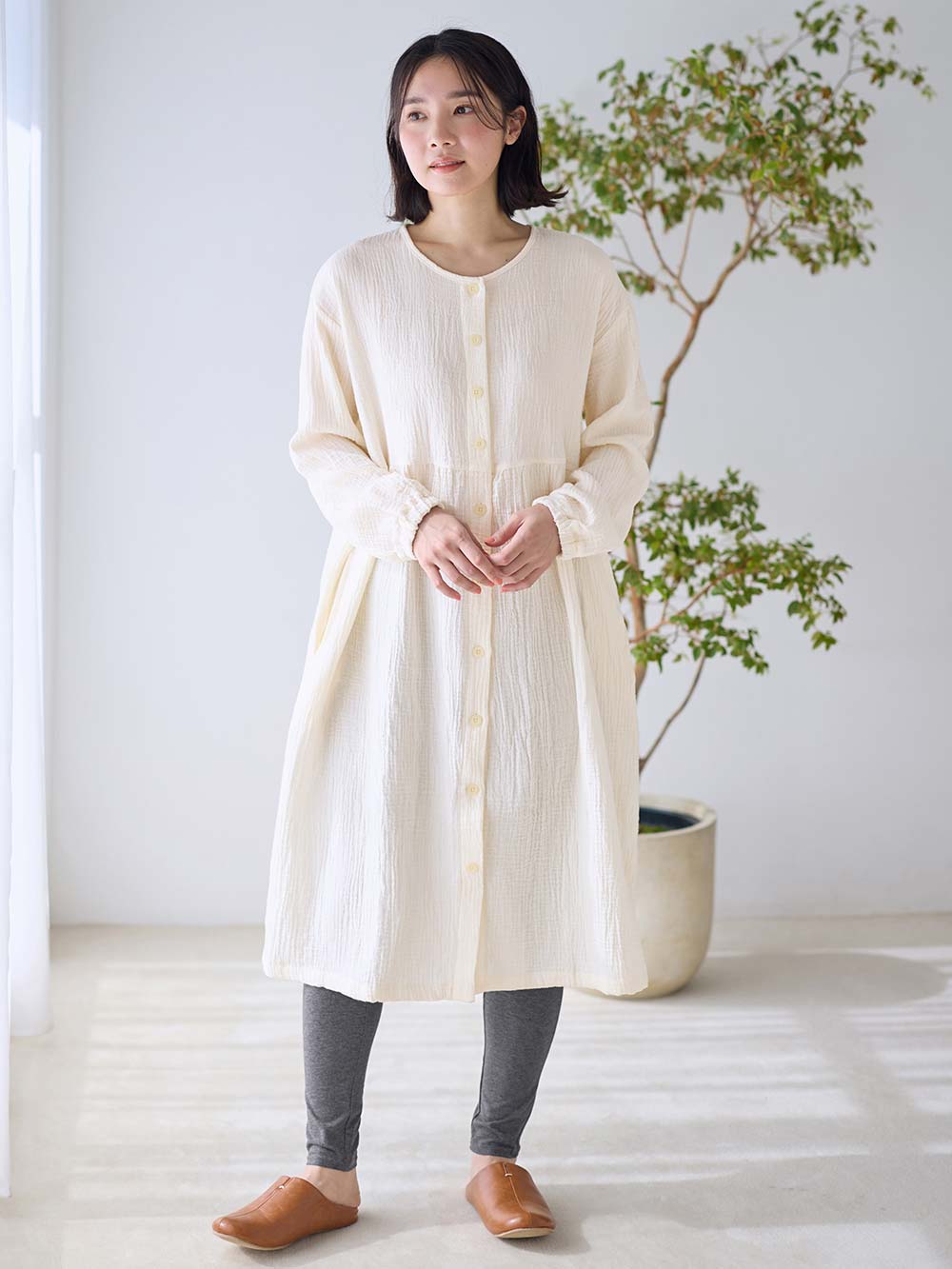 マタニティ パジャマ・ルームウェア|ポコポコガーゼ丸首パジャマ　マタニティ・授乳パジャマ【産後も長く着れる】INUJIRUSHI（イヌジルシ）|キナリ