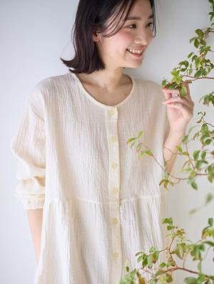 ポコポコガーゼ丸首パジャマ　マタニティ・授乳パジャマ【産後も長く着れる】INUJIRUSHI（イヌジルシ）10635