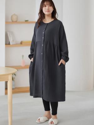 マタニティ パジャマ・ルームウェア|ポコポコガーゼ丸首パジャマ　マタニティ・授乳パジャマ【産後も長く着れる】INUJIRUSHI（イヌジルシ）|ネイビー