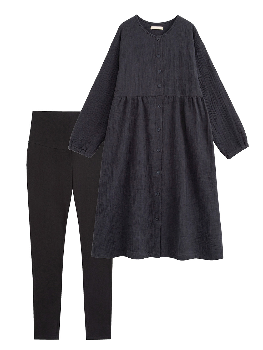 マタニティ パジャマ・ルームウェア|ポコポコガーゼ丸首パジャマ　マタニティ・授乳パジャマ【産後も長く着れる】INUJIRUSHI（イヌジルシ）|ネイビー