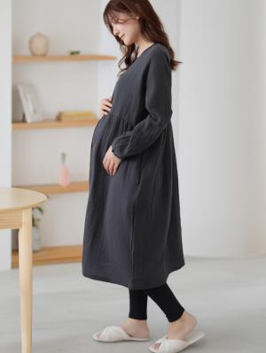 マタニティ パジャマ・ルームウェア|ポコポコガーゼ丸首パジャマ　マタニティ・授乳パジャマ【産後も長く着れる】INUJIRUSHI（イヌジルシ）|ネイビー