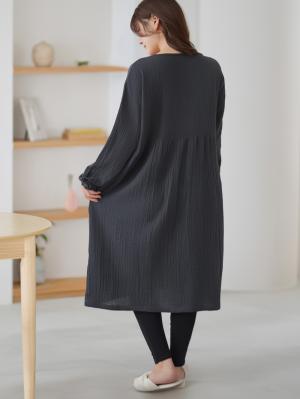 マタニティ パジャマ・ルームウェア|ポコポコガーゼ丸首パジャマ　マタニティ・授乳パジャマ【産後も長く着れる】INUJIRUSHI（イヌジルシ）|ネイビー